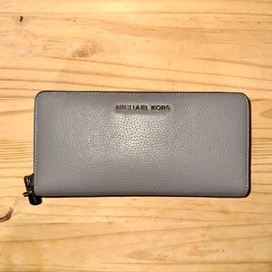 Michael Kors Light Gray Leather Zip Wallet